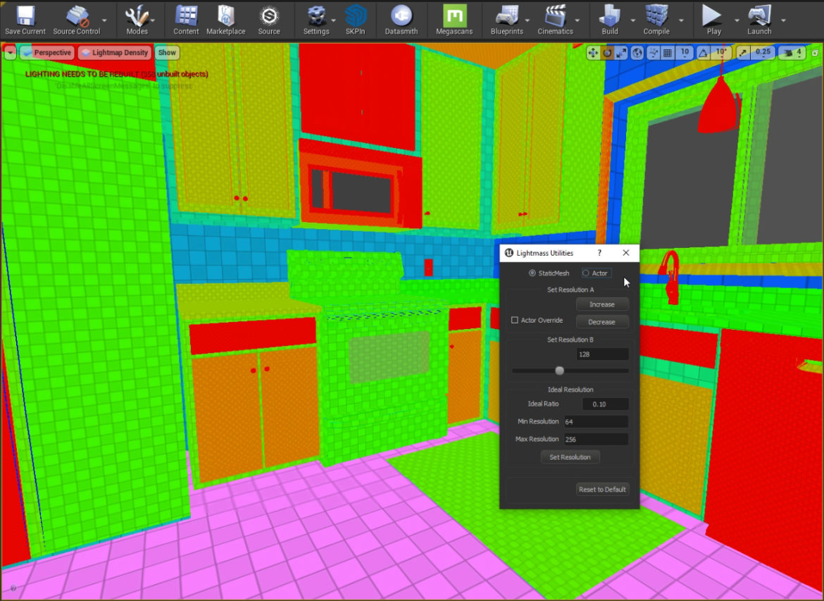 Adjusting the lightmass settings interactively